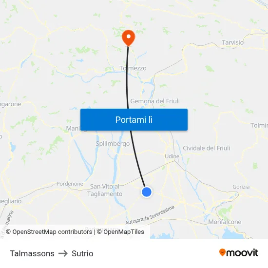Talmassons to Sutrio map