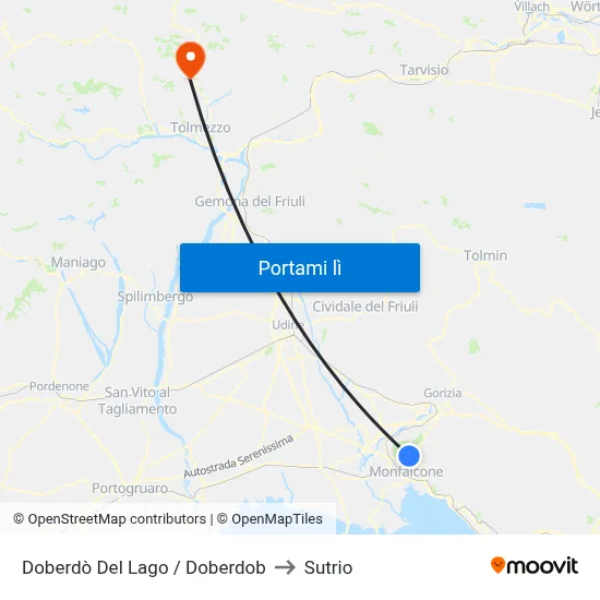 Doberdò Del Lago / Doberdob to Sutrio map