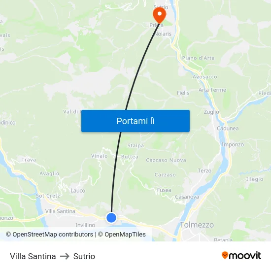 Villa Santina to Sutrio map