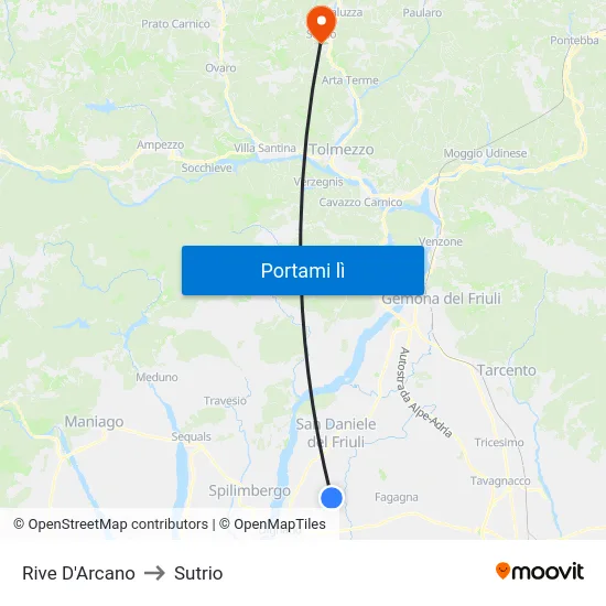 Rive D'Arcano to Sutrio map