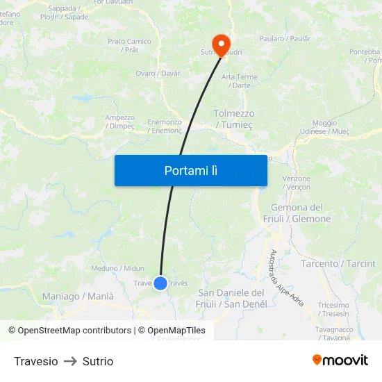 Travesio to Sutrio map
