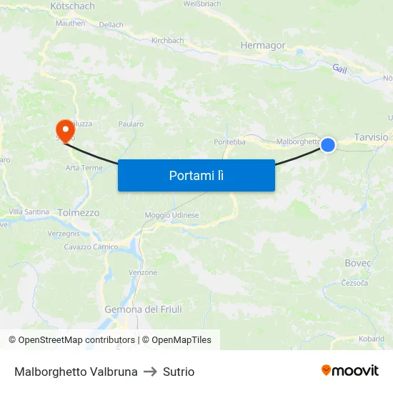 Malborghetto Valbruna to Sutrio map