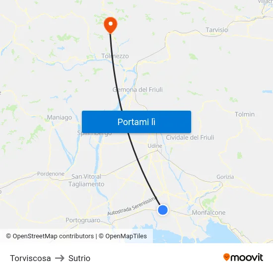 Torviscosa to Sutrio map