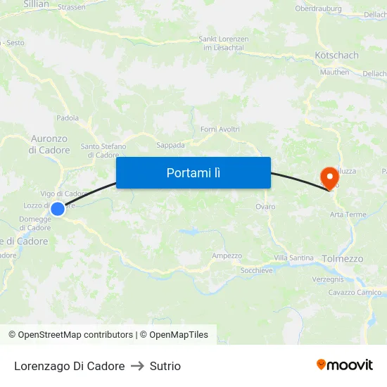 Lorenzago Di Cadore to Sutrio map