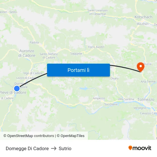 Domegge Di Cadore to Sutrio map