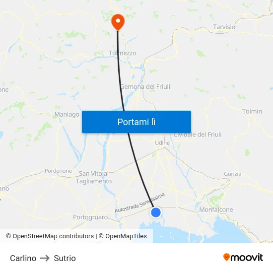 Carlino to Sutrio map