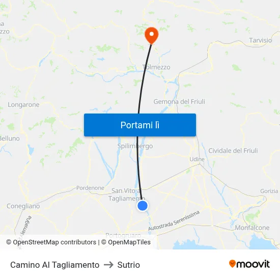 Camino Al Tagliamento to Sutrio map