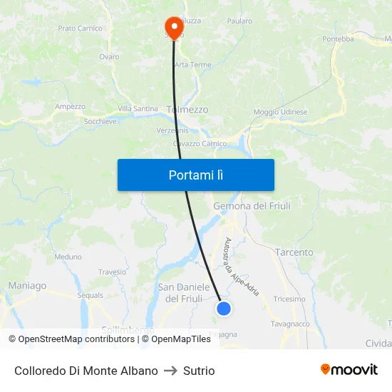 Colloredo Di Monte Albano to Sutrio map