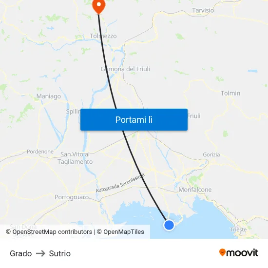 Grado to Sutrio map