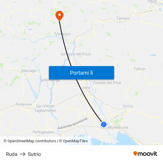 Ruda to Sutrio map