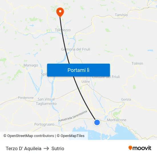 Terzo D' Aquileia to Sutrio map