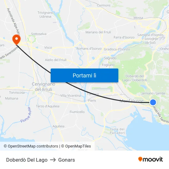 Doberdò Del Lago to Gonars map