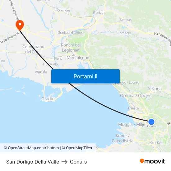 San Dorligo Della Valle to Gonars map