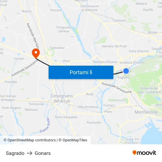 Sagrado to Gonars map