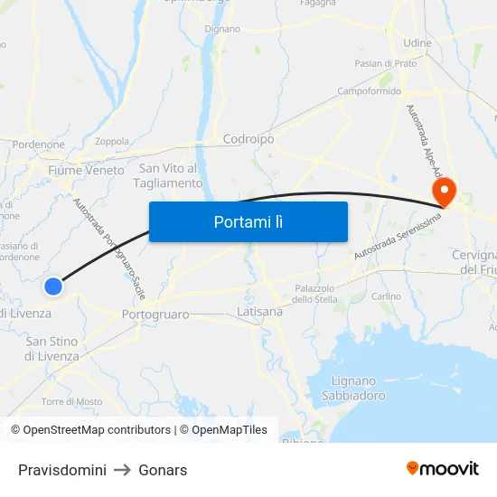 Pravisdomini to Gonars map