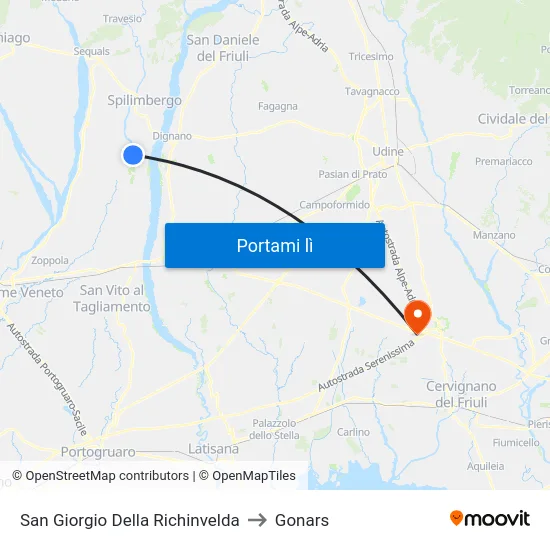 San Giorgio Della Richinvelda to Gonars map