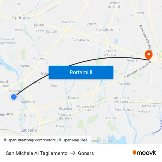 San Michele Al Tagliamento to Gonars map