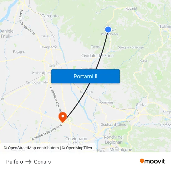 Pulfero to Gonars map