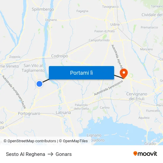 Sesto Al Reghena to Gonars map