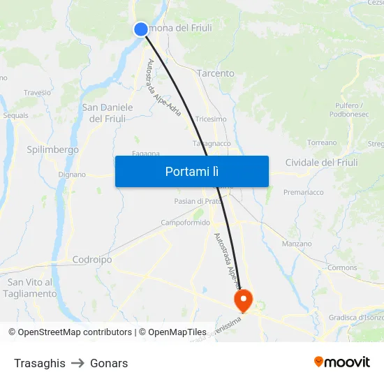 Trasaghis to Gonars map