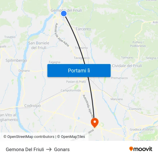 Gemona Del Friuli to Gonars map