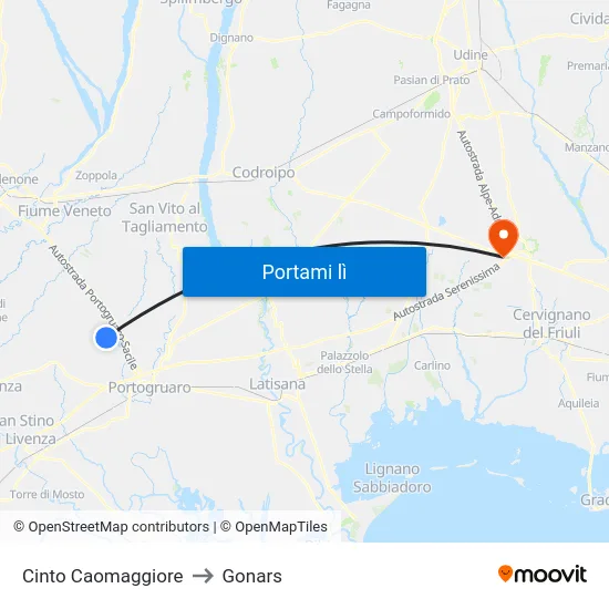 Cinto Caomaggiore to Gonars map