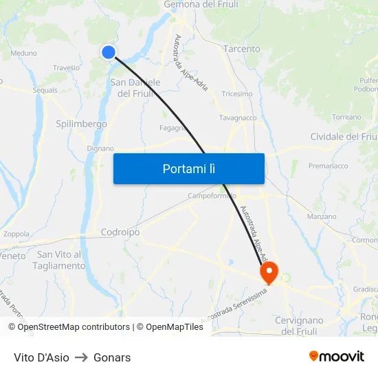 Vito D'Asio to Gonars map