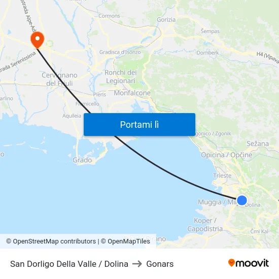 San Dorligo Della Valle / Dolina to Gonars map