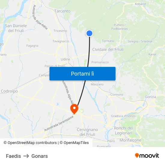 Faedis to Gonars map