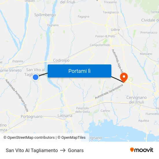 San Vito Al Tagliamento to Gonars map