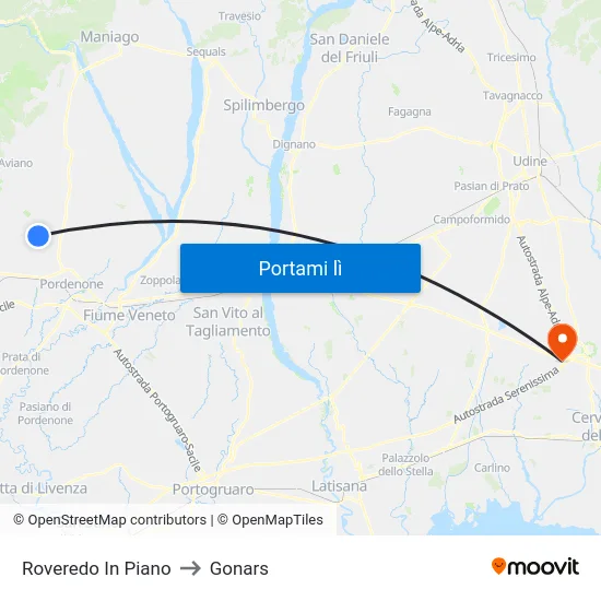 Roveredo In Piano to Gonars map