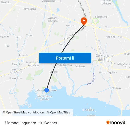 Marano Lagunare to Gonars map