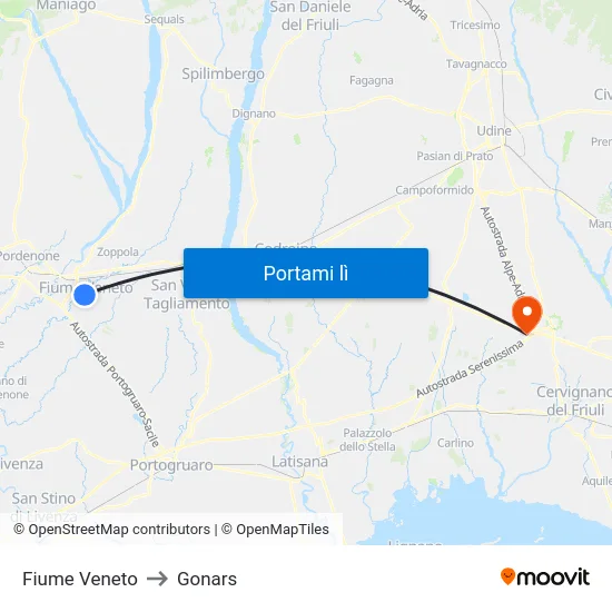 Fiume Veneto to Gonars map