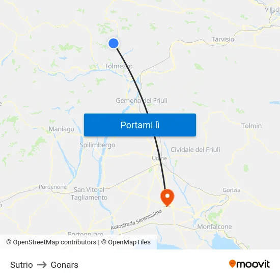 Sutrio to Gonars map