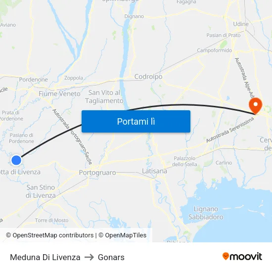 Meduna Di Livenza to Gonars map