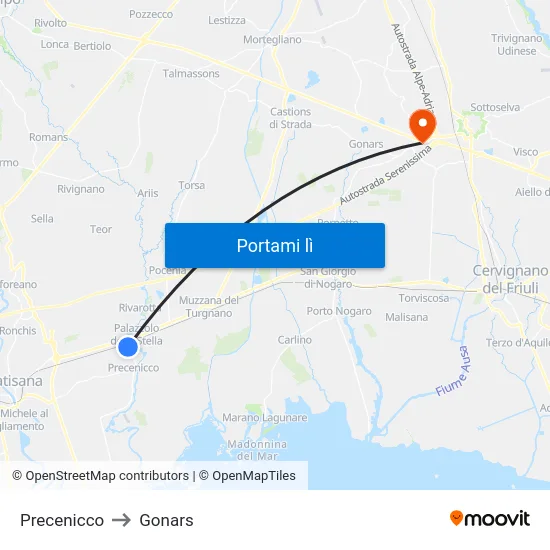 Precenicco to Gonars map