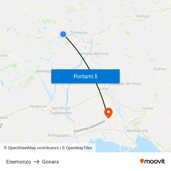 Enemonzo to Gonars map
