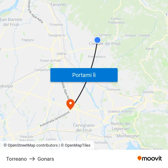 Torreano to Gonars map