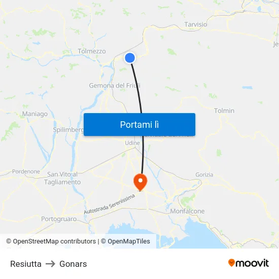 Resiutta to Gonars map