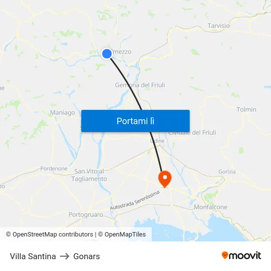 Villa Santina to Gonars map