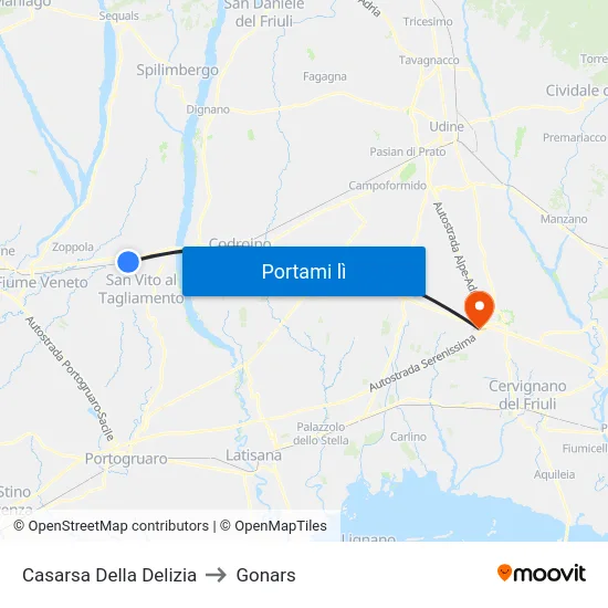 Casarsa Della Delizia to Gonars map