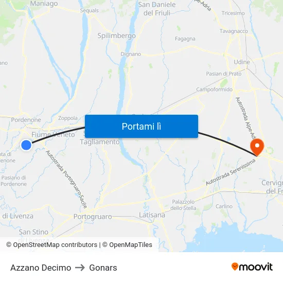 Azzano Decimo to Gonars map