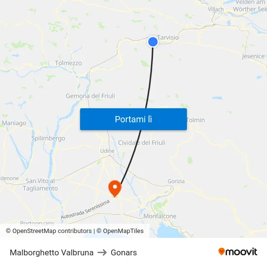 Malborghetto Valbruna to Gonars map