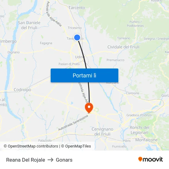 Reana Del Rojale to Gonars map