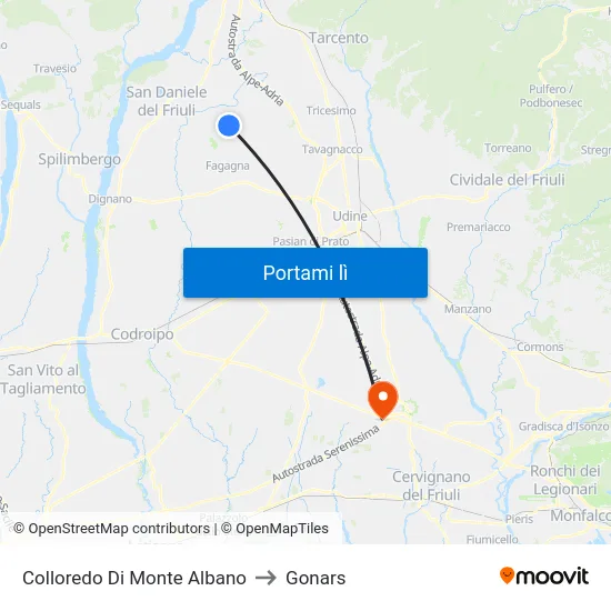 Colloredo Di Monte Albano to Gonars map