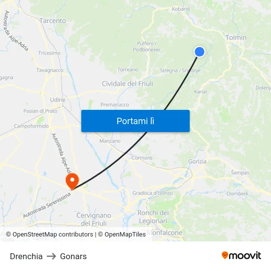 Drenchia to Gonars map