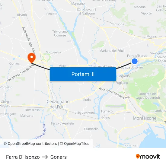 Farra D' Isonzo to Gonars map