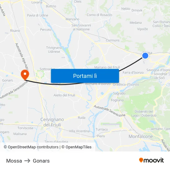Mossa to Gonars map