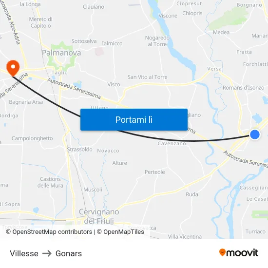 Villesse to Gonars map