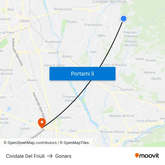 Cividale Del Friuli to Gonars map